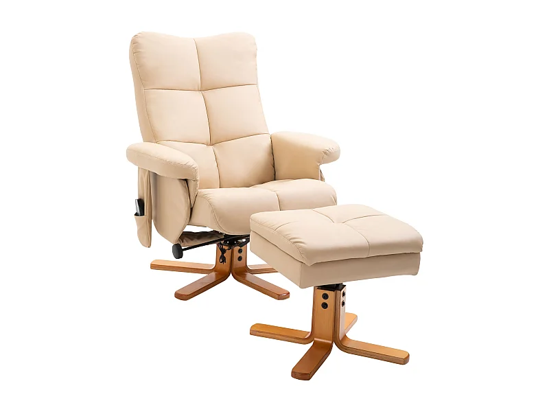 Relaxfauteuil met massagefunctie, voetenbank, polyester, crème (80x86x99 cm)