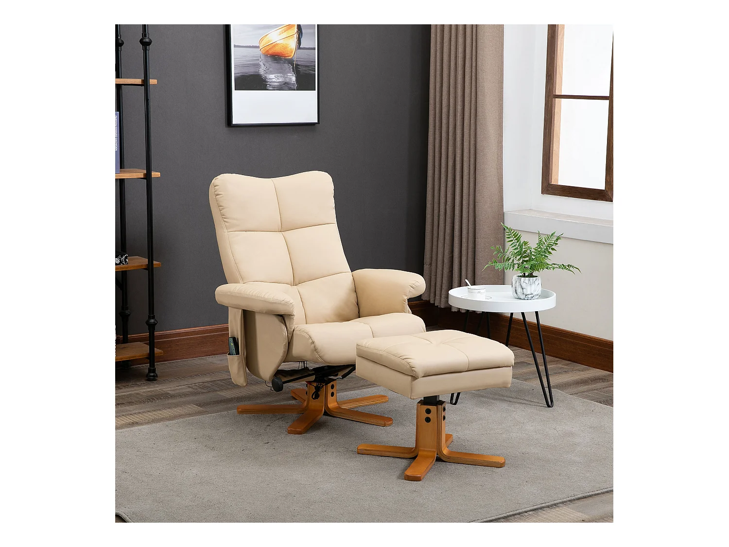 Fauteuil relax avec fonction massage, repose-pieds, polyester, crème (80x86x99 cm)