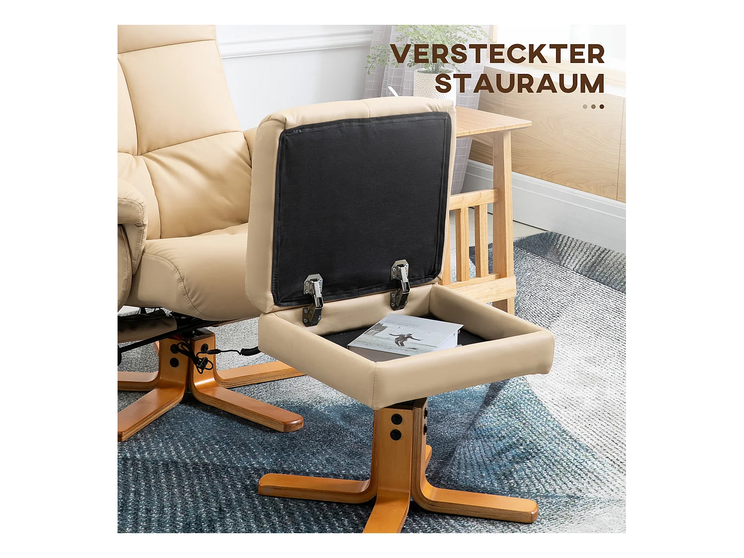 Fauteuil relax avec fonction massage, repose-pieds, polyester, crème (80x86x99 cm)