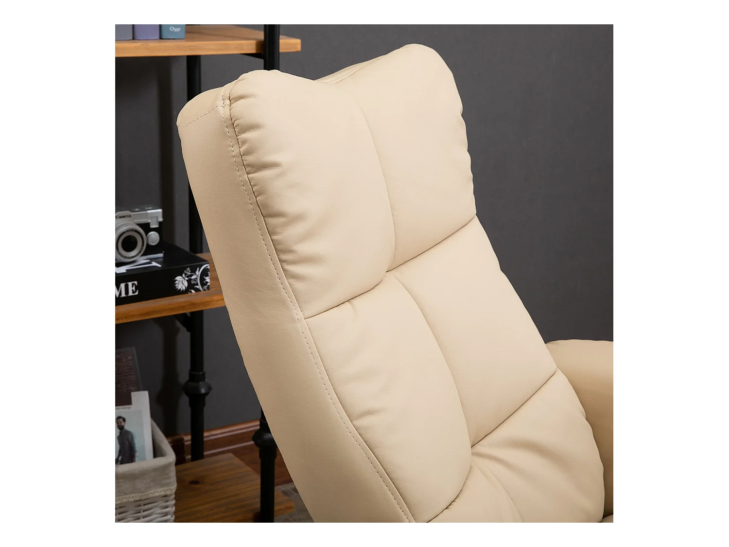 Fauteuil relax avec fonction massage, repose-pieds, polyester, crème (80x86x99 cm)