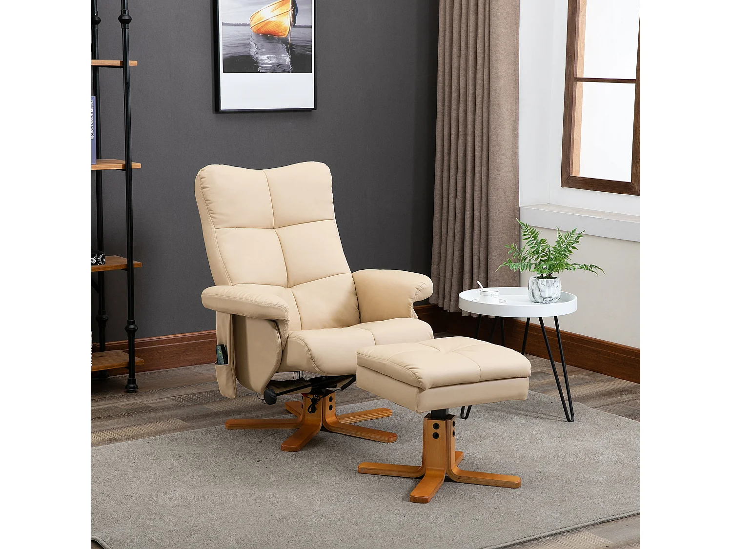 Fauteuil relax avec fonction massage, repose-pieds, polyester, crème (80x86x99 cm)