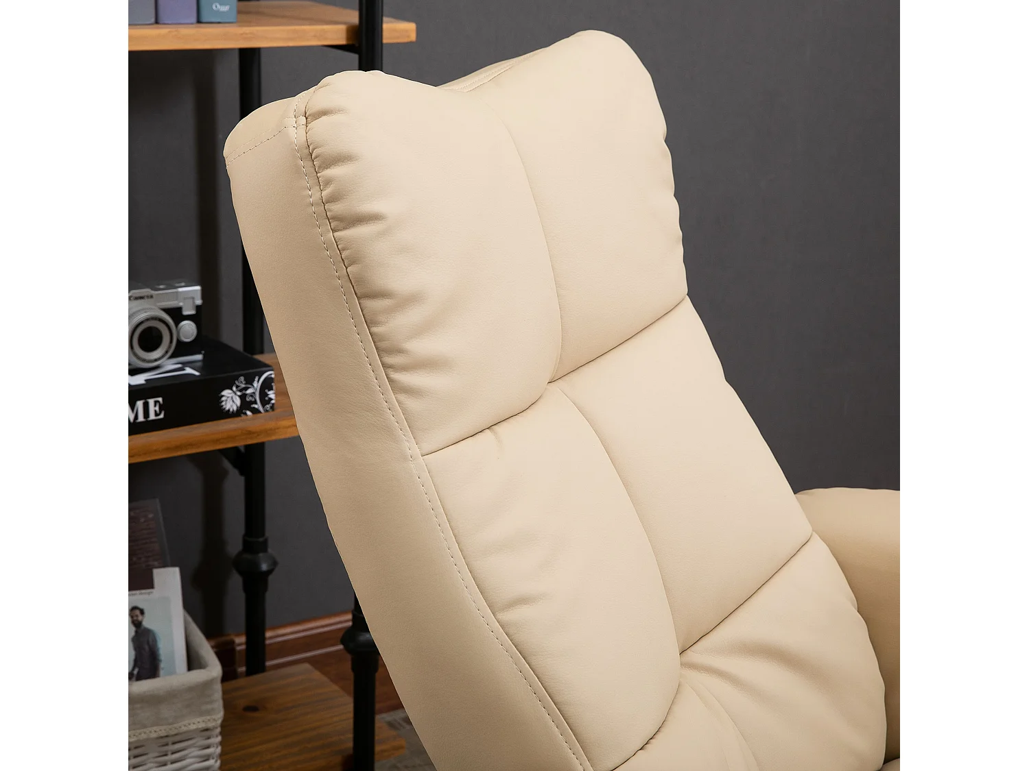 Fauteuil relax avec fonction massage, repose-pieds, polyester, crème (80x86x99 cm)