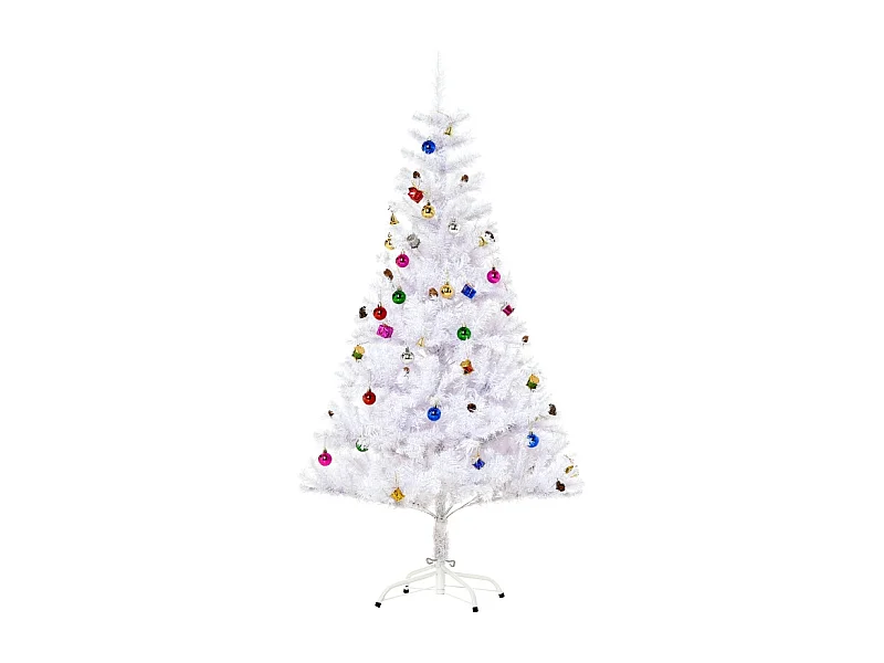 Sapin de Noël artificiel, neige, PVC, décorations dorées (150x150x150 cm)