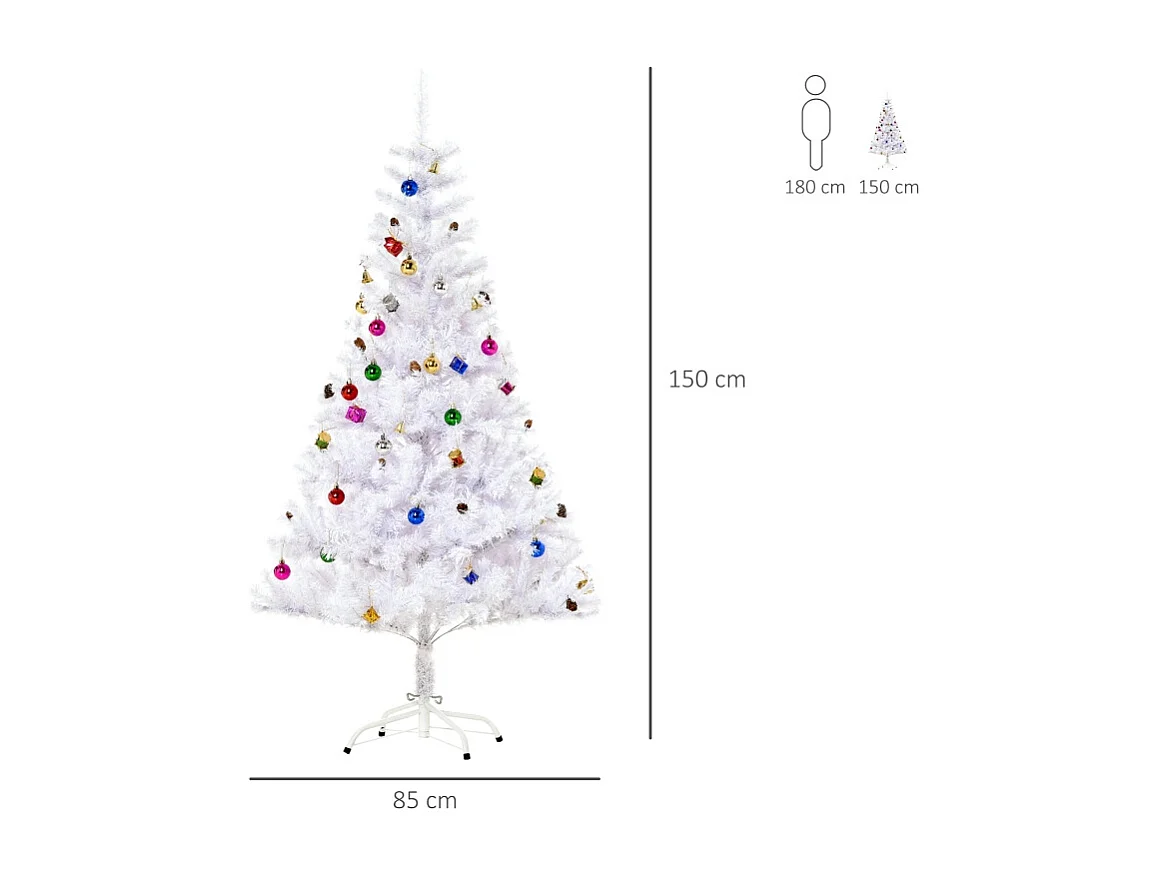 Sapin de Noël artificiel, neige, PVC, décorations dorées (150x150x150 cm)