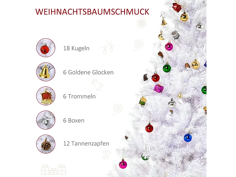 Sapin de Noël artificiel, neige, PVC, décorations dorées (150x150x150 cm)