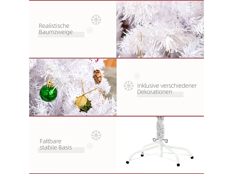 Sapin de Noël artificiel, neige, PVC, décorations dorées (150x150x150 cm)