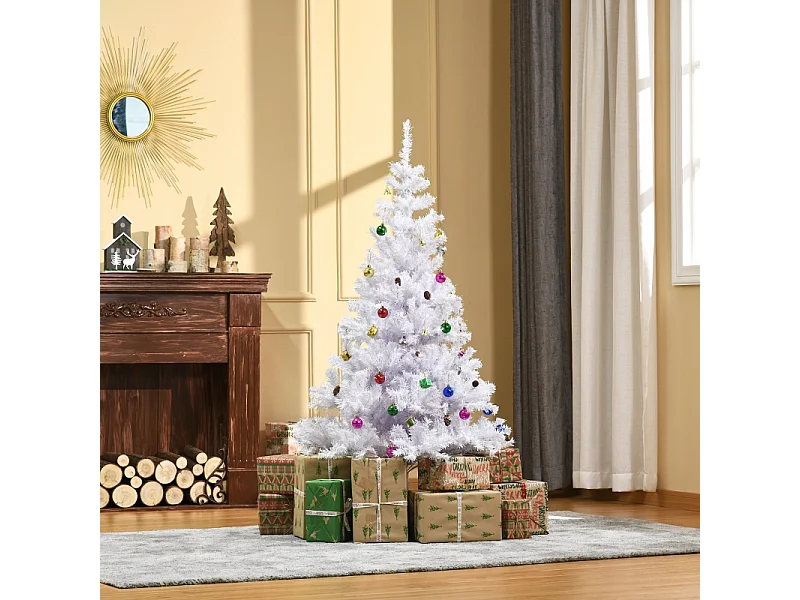 Albero di Natale artificiale, neve, PVC, decorazioni dorate (150x150x150 cm)