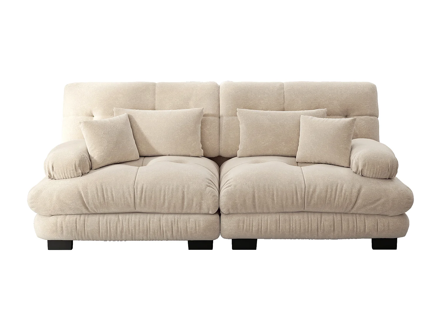 Divano angolare Cloud a 3 posti con cuscini decorativi e poggiareni, struttura in legno massello, ciniglia color caffè chiaro (220x77x81 cm)