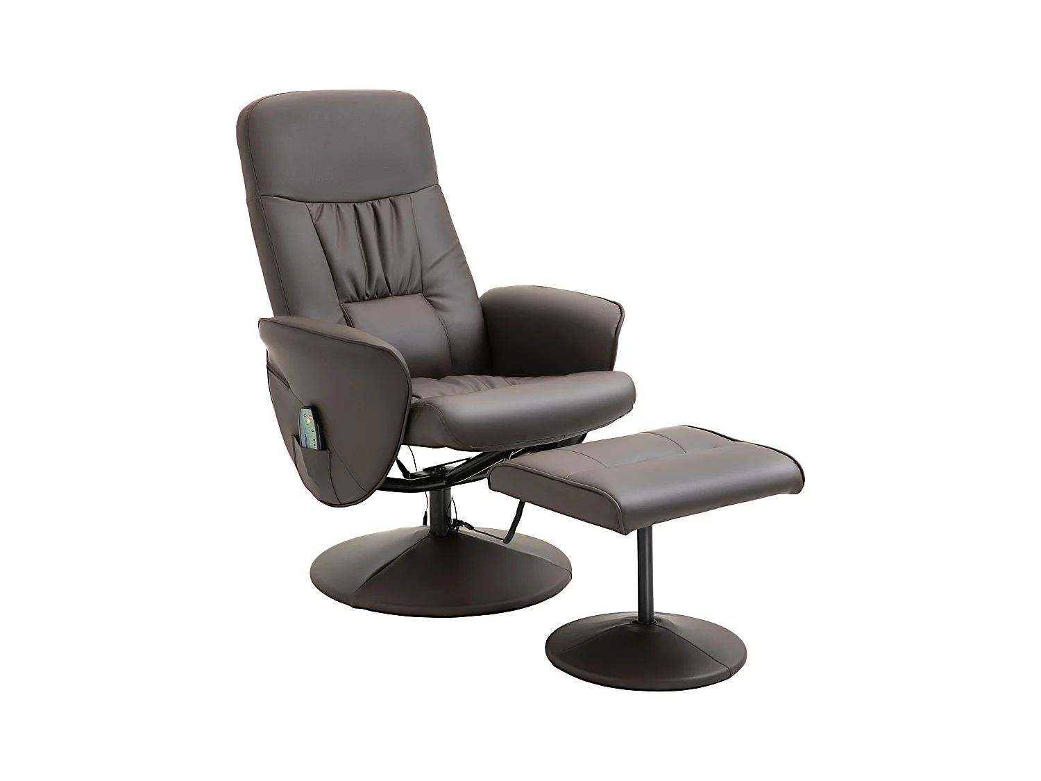 Fauteuil TV avec fonction massage, inclinaison 145°, cuir artificiel, marron (76x81x105 cm)