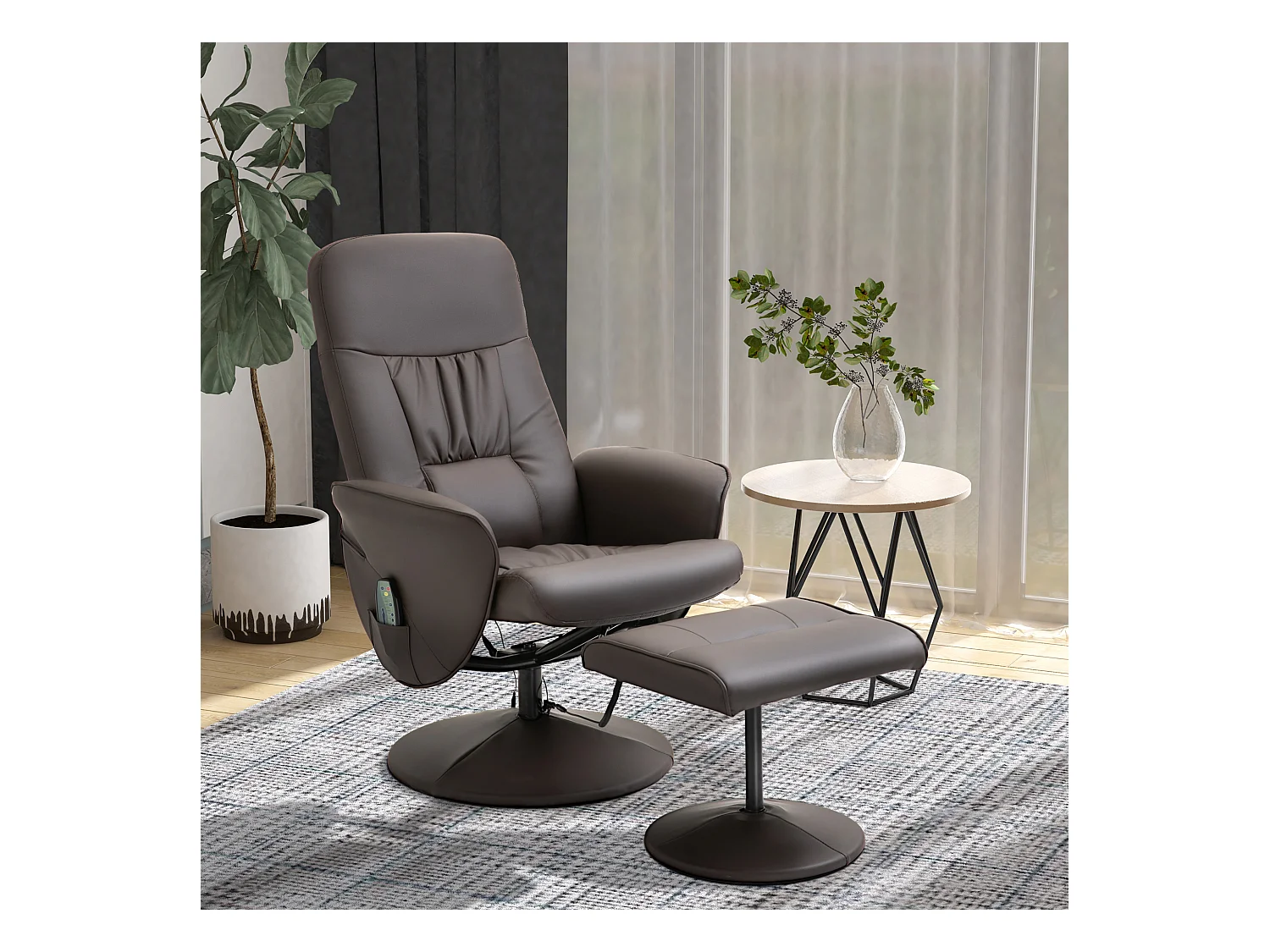 Fauteuil TV avec fonction massage, inclinaison 145°, cuir artificiel, marron (76x81x105 cm)