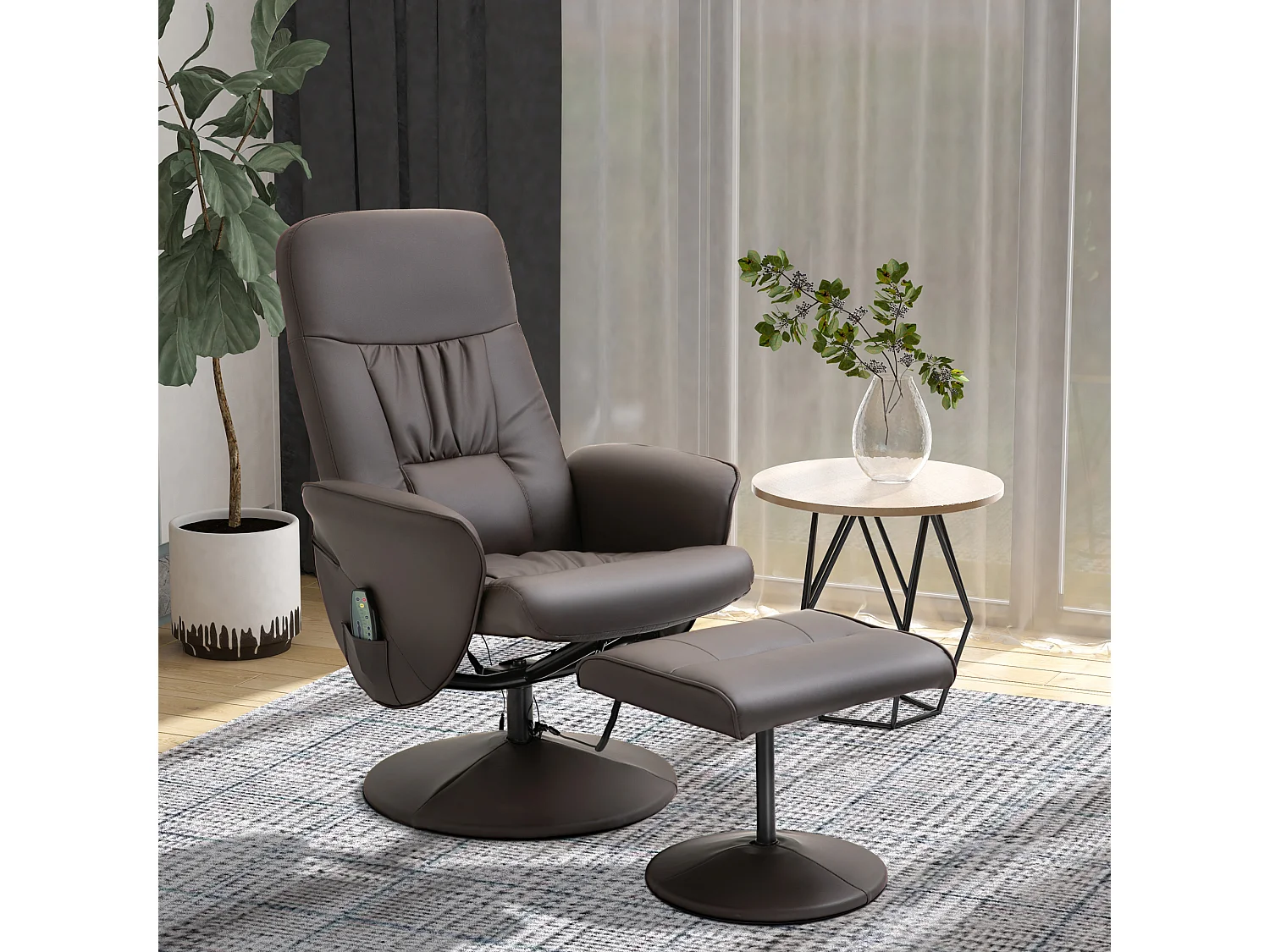 Fauteuil TV avec fonction massage, inclinaison 145°, cuir artificiel, marron (76x81x105 cm)