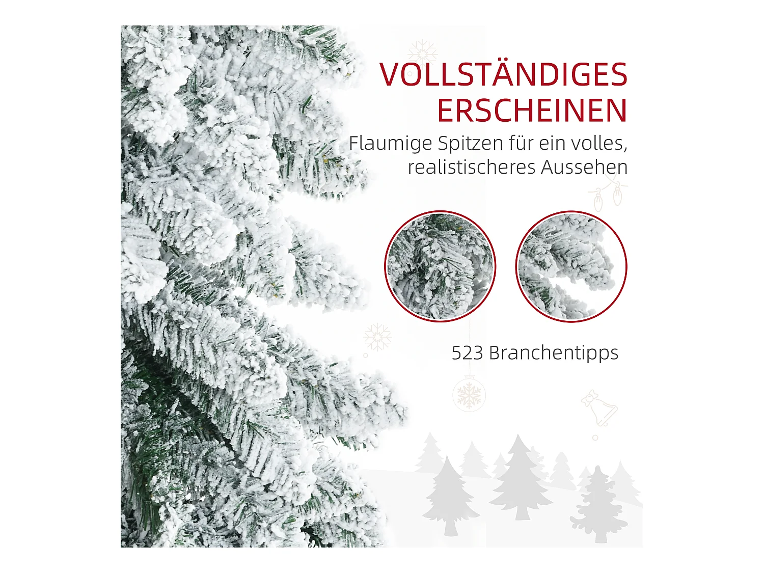 Kunstkerstboom met sneeuw, 180 cm, 523 takken, met metalen voet, groen (Ø74 x 180 cm)