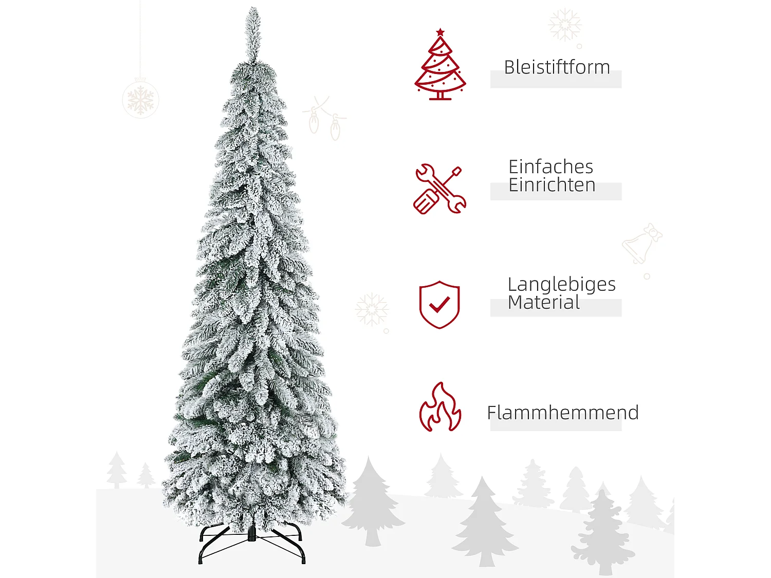 Sapin de Noël artificiel avec neige, 180 cm, 523 branches, avec pied en métal, vert (Ø74 x 180 cm)