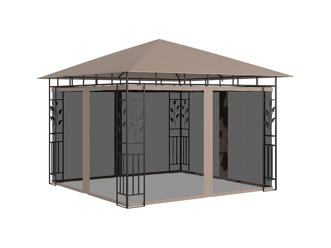 Tonnelle avec moustiquaire et lumières Led 3x3x2,73 m Taupe