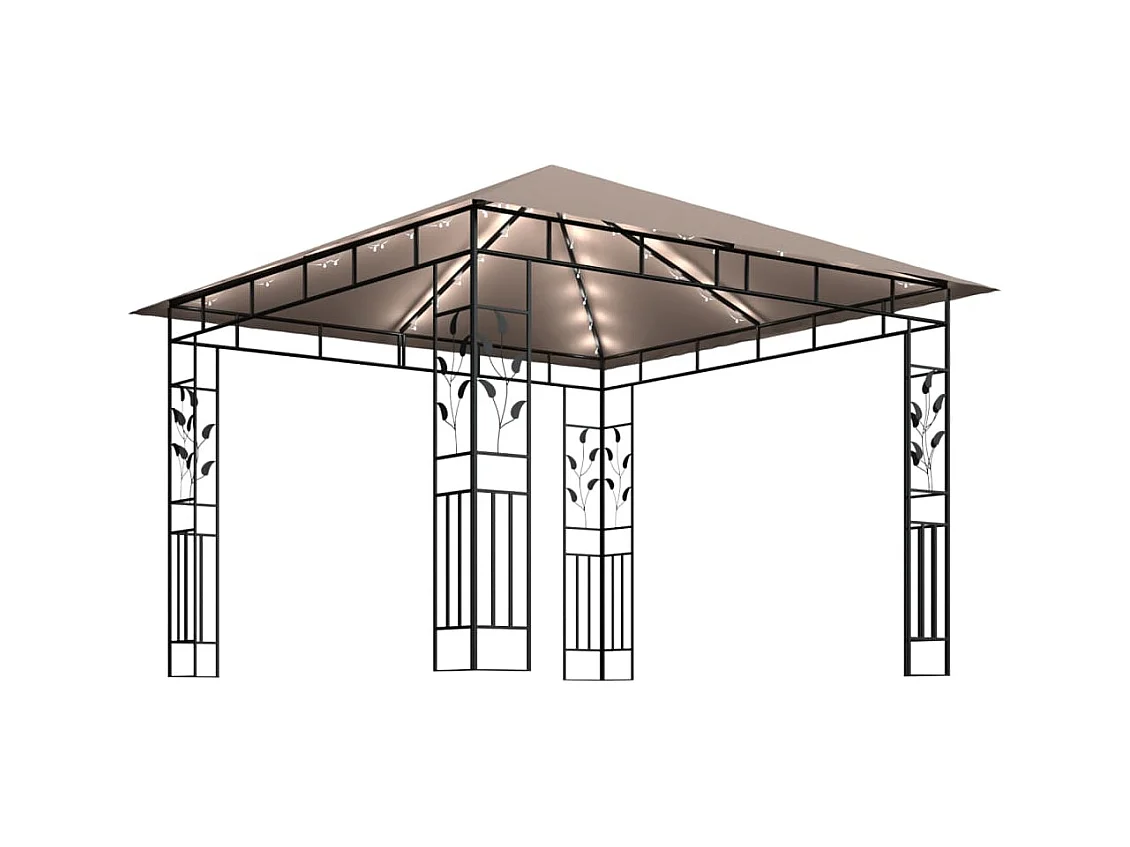 Tonnelle avec moustiquaire et lumières Led 3x3x2,73 m Taupe