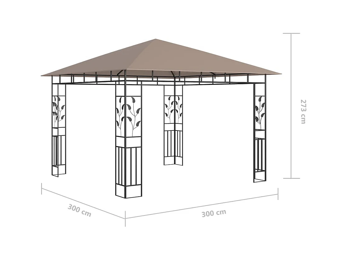 Tonnelle avec moustiquaire et lumières Led 3x3x2,73 m Taupe