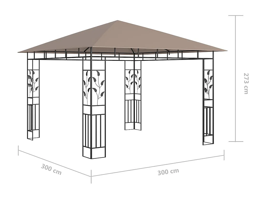 Tonnelle avec moustiquaire et lumières Led 3x3x2,73 m Taupe