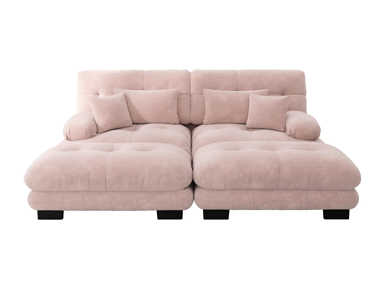 Divano angolare Cloud per soggiorno, divano doppio con 2 cuscini lombari, 2 cuscini decorativi, bracciolo largo e 2 pouf (220x145x81 cm)