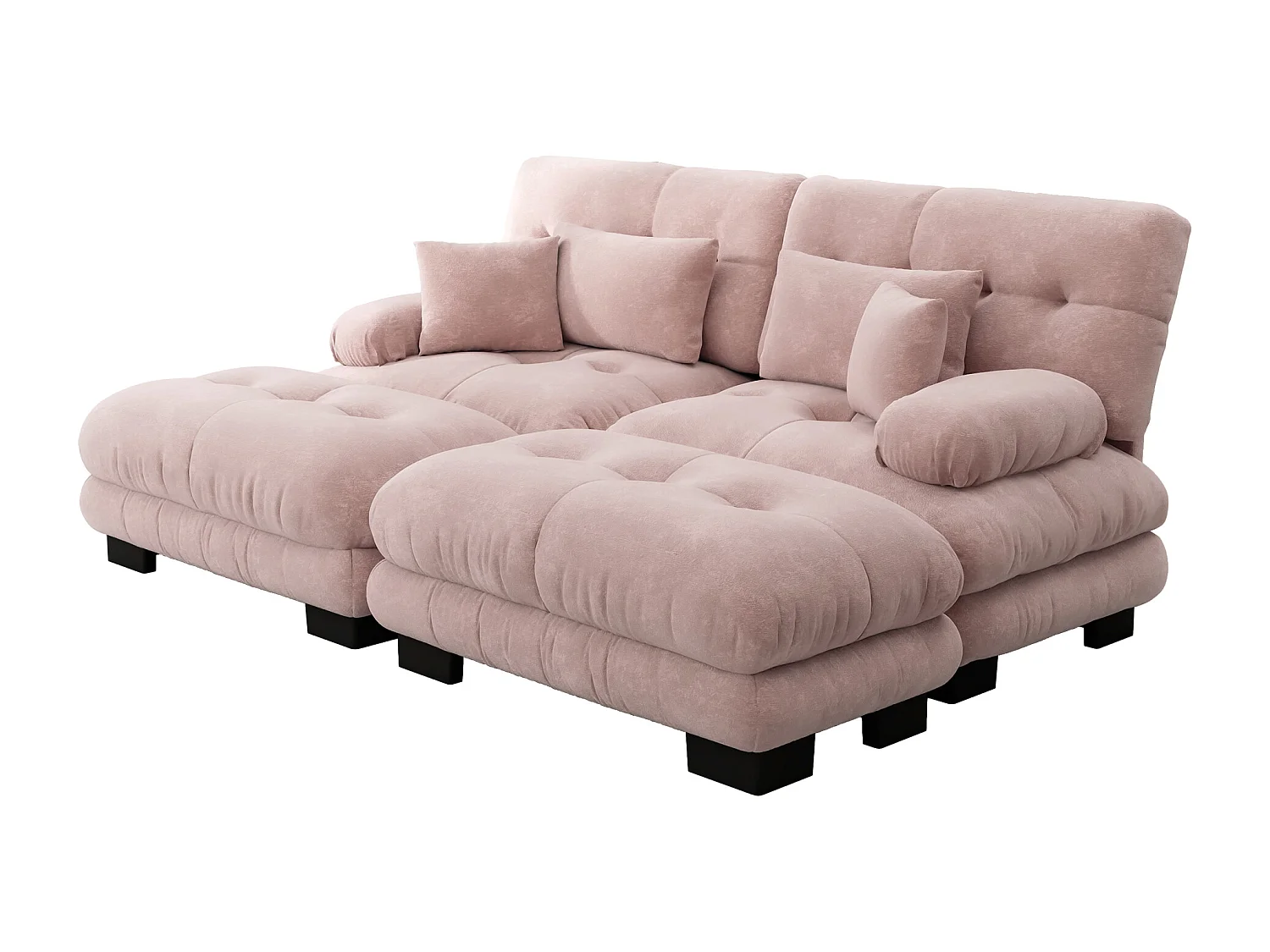 Divano angolare Cloud per soggiorno, divano doppio con 2 cuscini lombari, 2 cuscini decorativi, bracciolo largo e 2 pouf (220x145x81 cm)