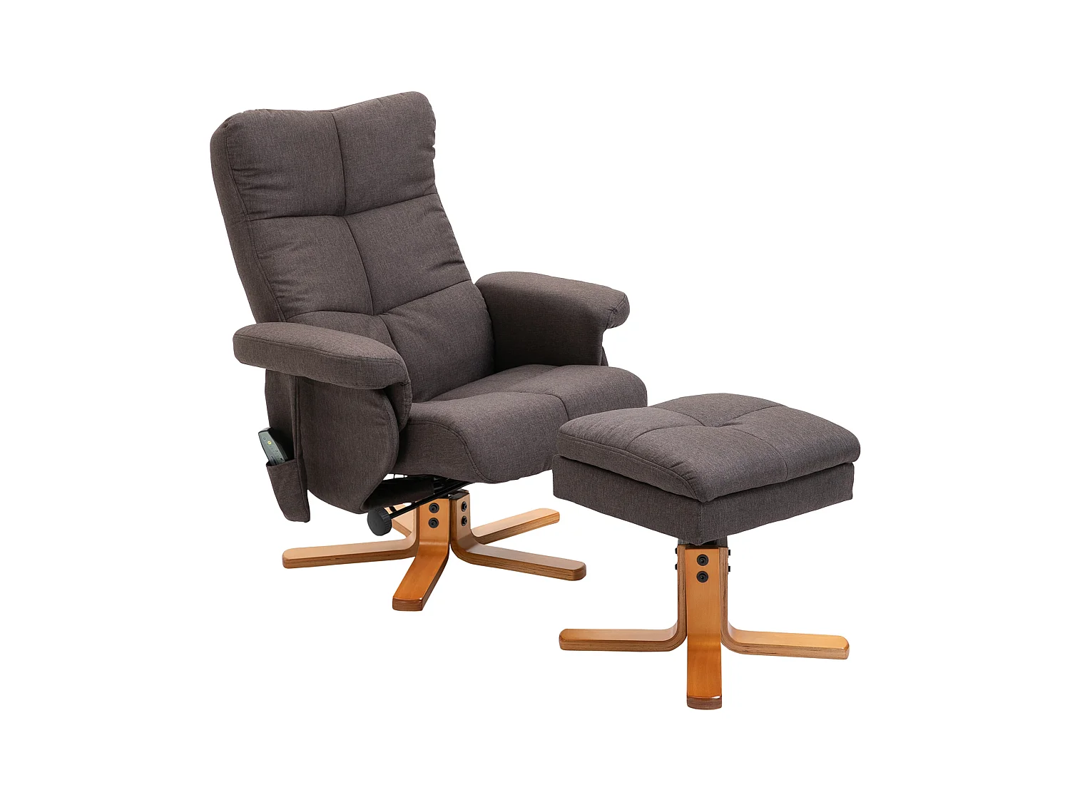 Fauteuil relax avec massage, repose-pieds et fonction inclinable, polyester, brun (80x86x99 cm)