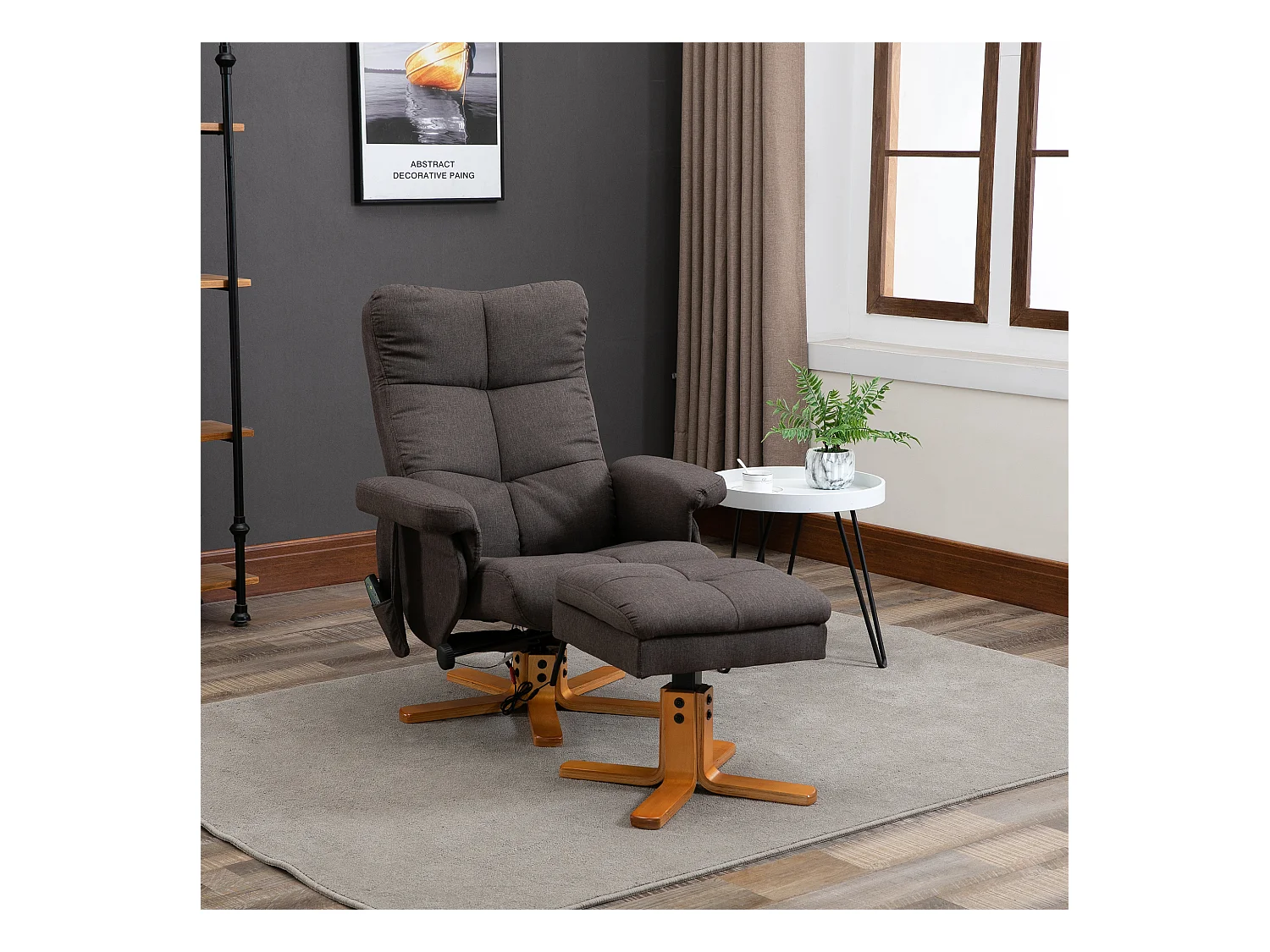 Fauteuil relax avec massage, repose-pieds et fonction inclinable, polyester, brun (80x86x99 cm)