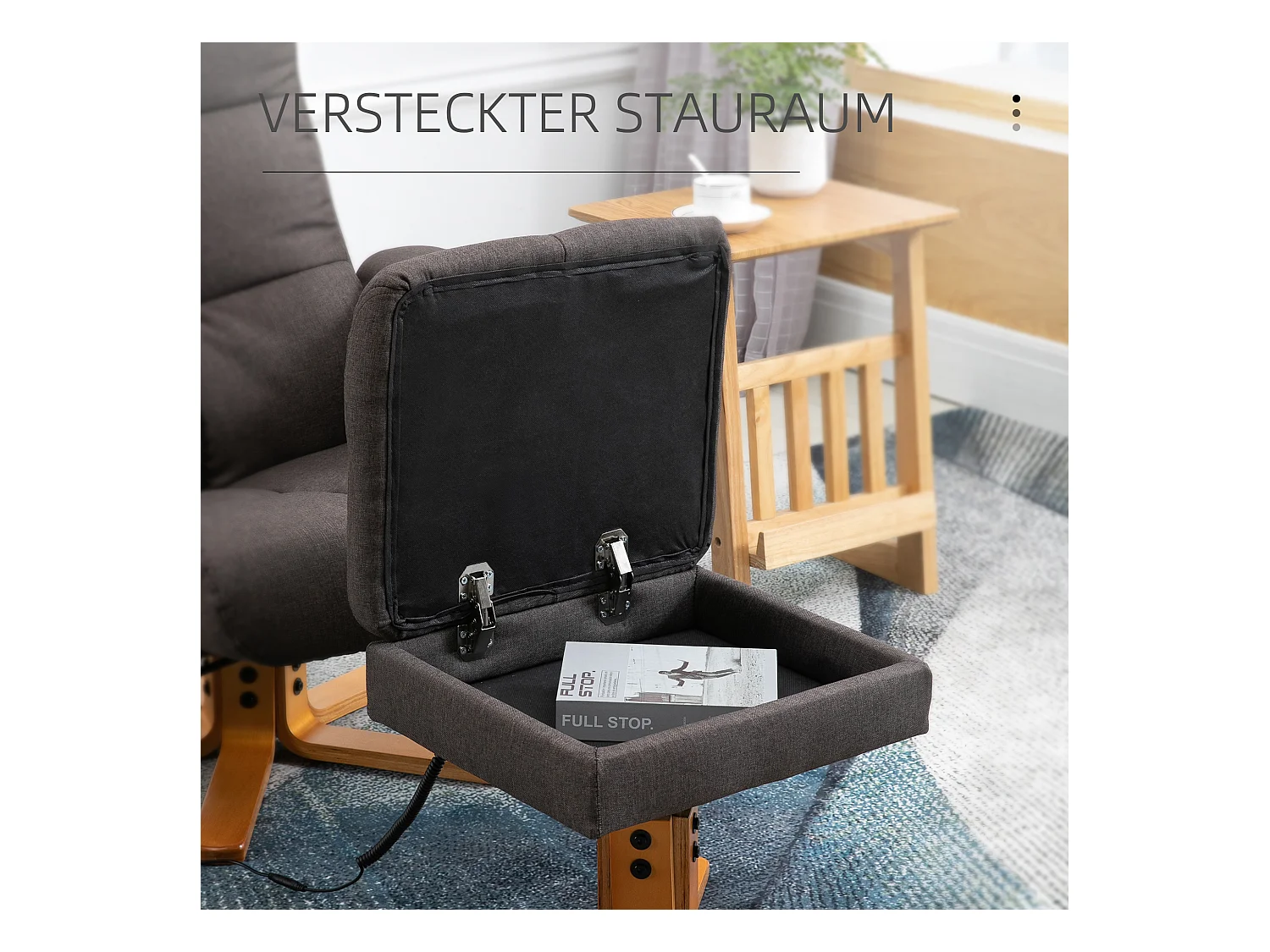 Fauteuil relax avec massage, repose-pieds et fonction inclinable, polyester, brun (80x86x99 cm)