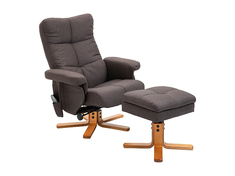 Fauteuil relax avec massage, repose-pieds et fonction inclinable, polyester, brun (80x86x99 cm)
