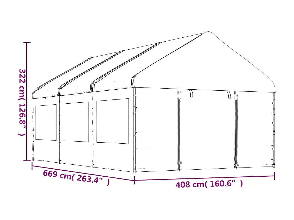Gazebo met wit dak 6,69x4,08x3,22 m polyethyleen