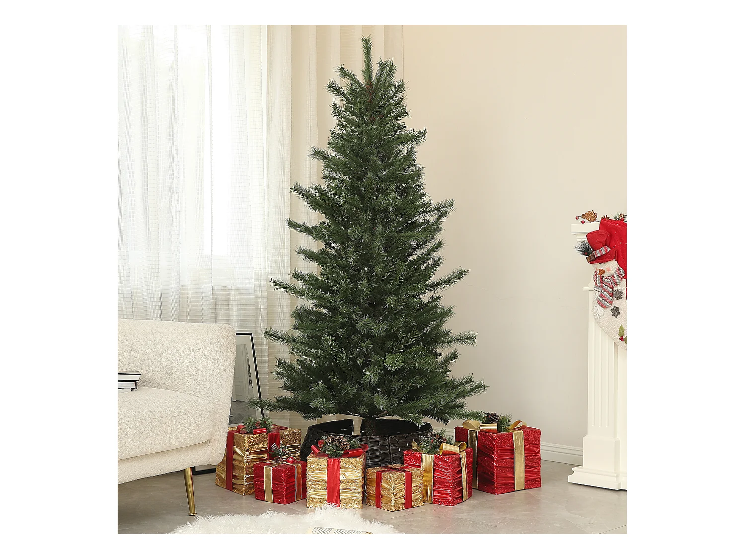 Árbol de Navidad artificial 180 cm, con patas de metal, ramas ignífugas, verde (Ø100 x 180 cm)