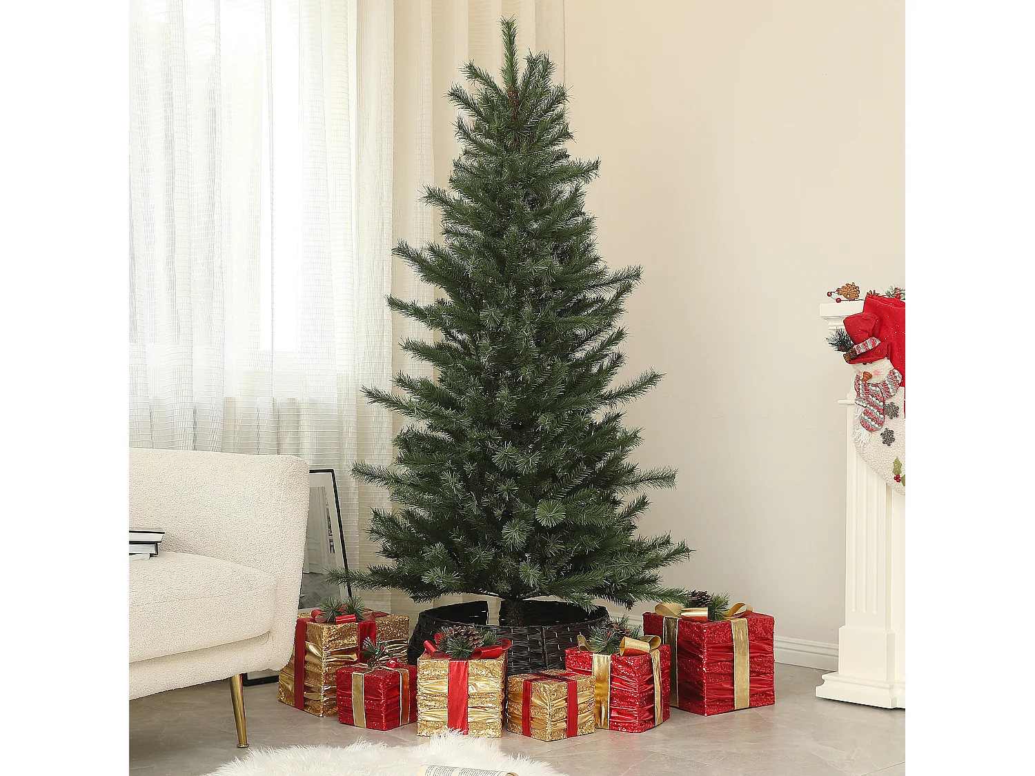 Árbol de Navidad artificial 180 cm, con patas de metal, ramas ignífugas, verde (Ø100 x 180 cm)