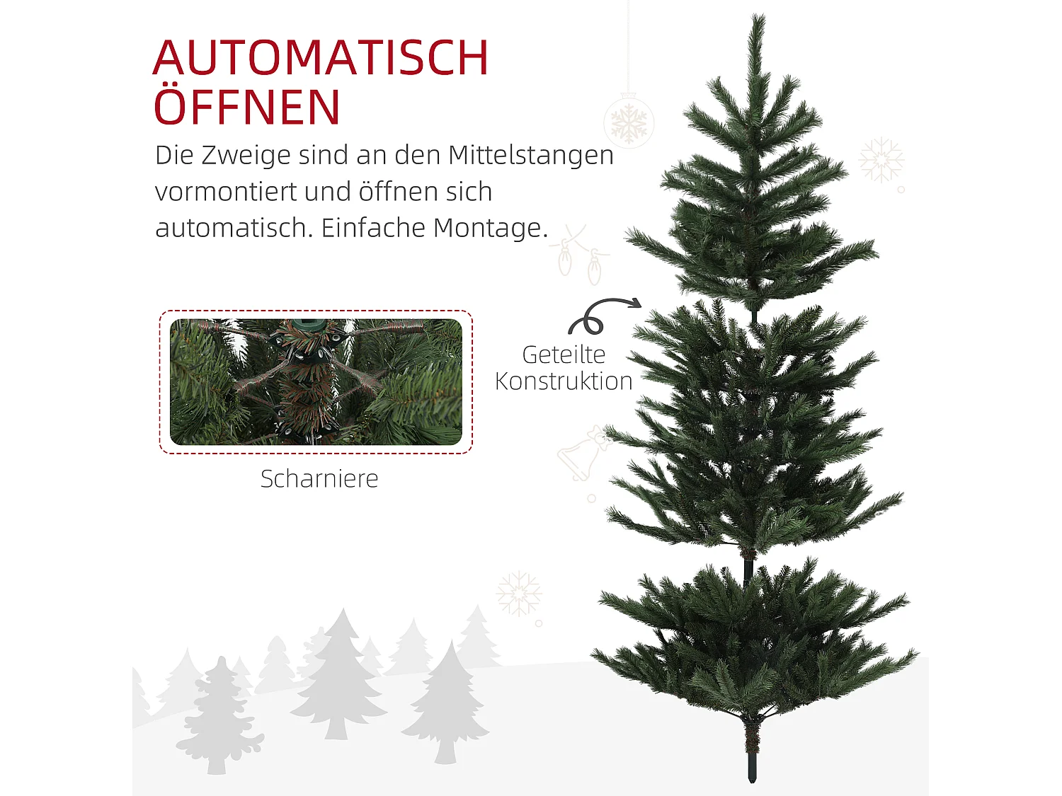 Árbol de Navidad artificial 180 cm, con patas de metal, ramas ignífugas, verde (Ø100 x 180 cm)