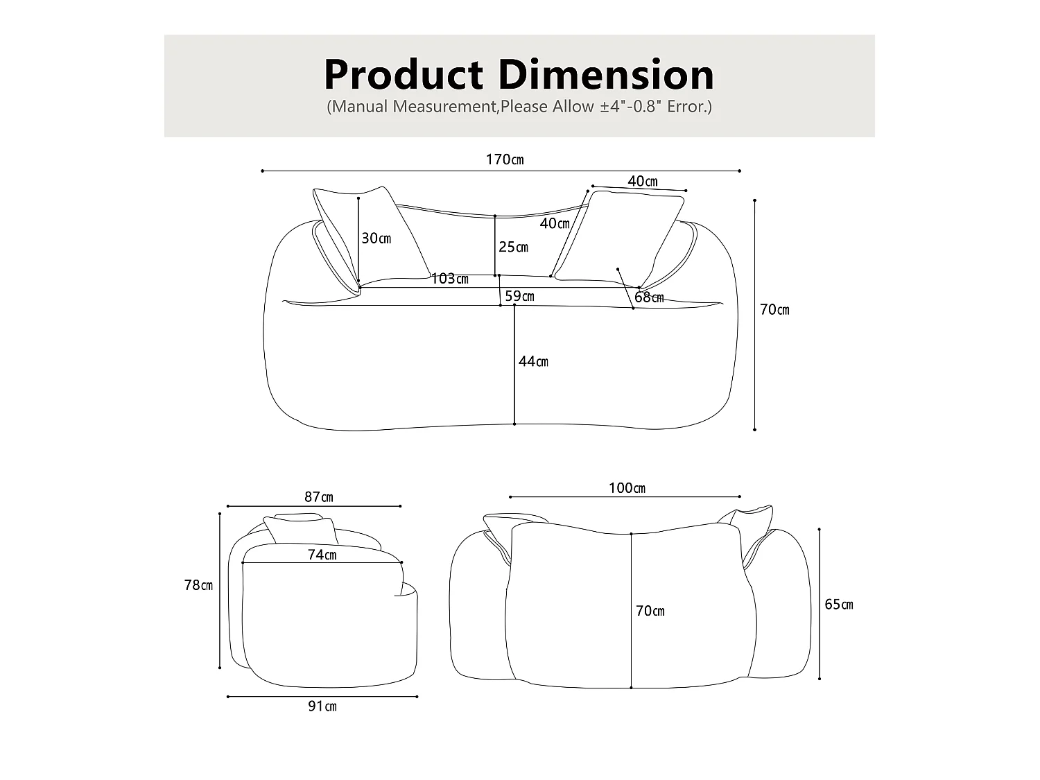 Gele gebogen bank, 2-zits, met armleuningen, kussens inbegrepen, crèmekleurige bank voor kleine ruimtes, geen montage vereist (170x87x65 cm)