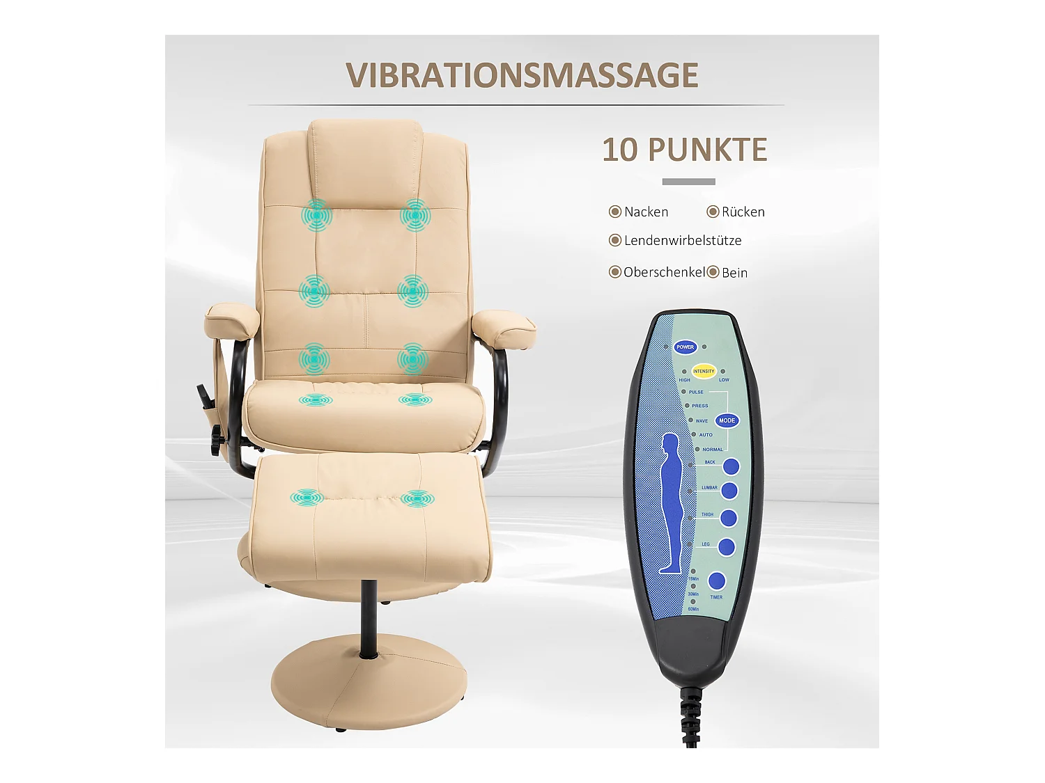 Relaxfauteuil met massagefunctie, kunstleer, crème (77x84x95 cm)