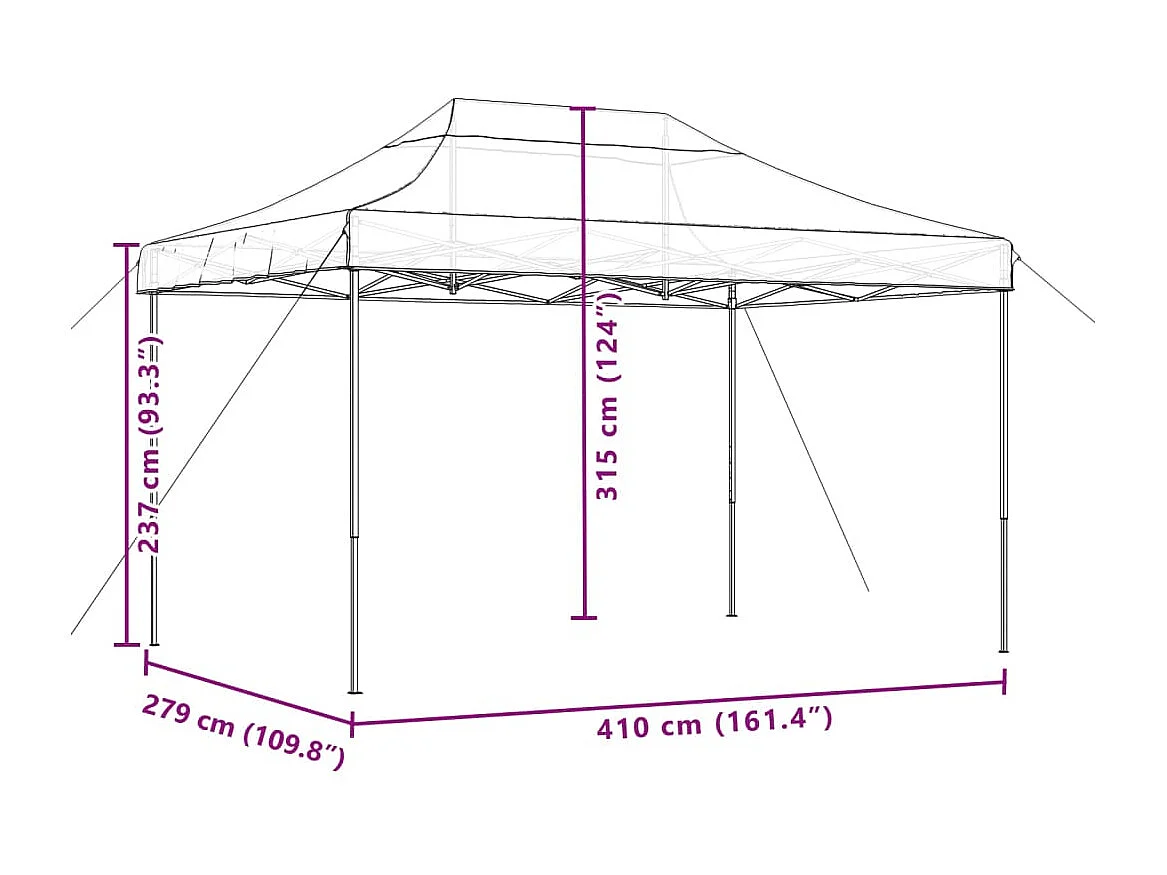 Carpa de recepción plegable negra 410x279x315 cm
