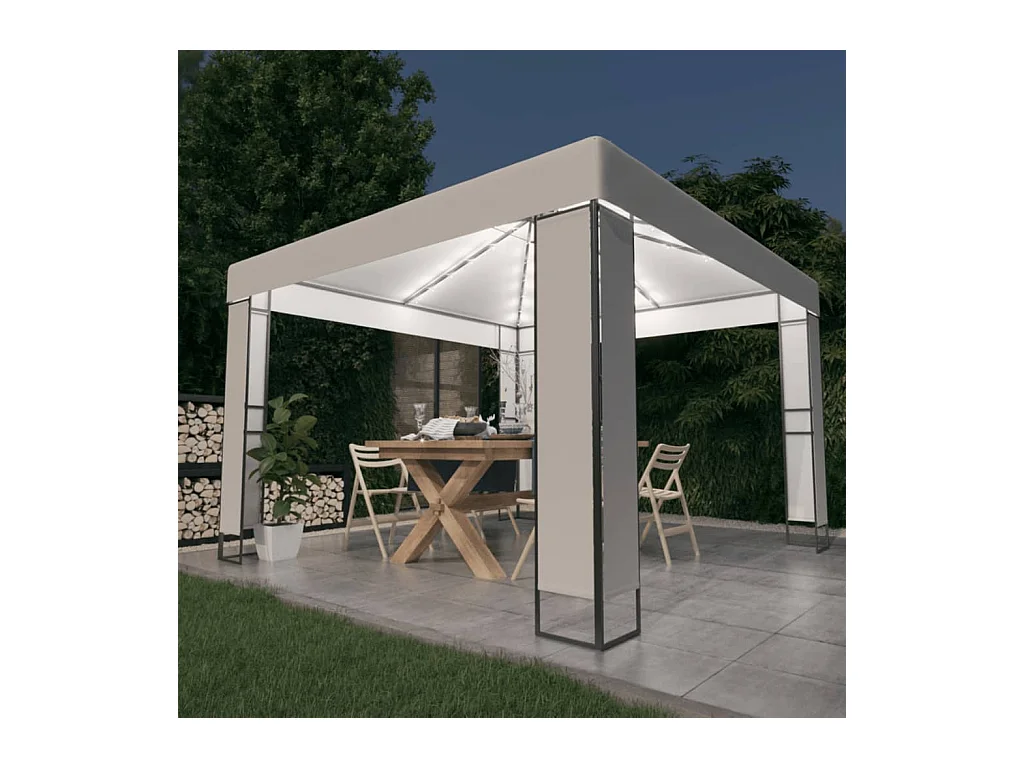 Tonnelle avec double toit et lumières LED 3x3 m Blanc