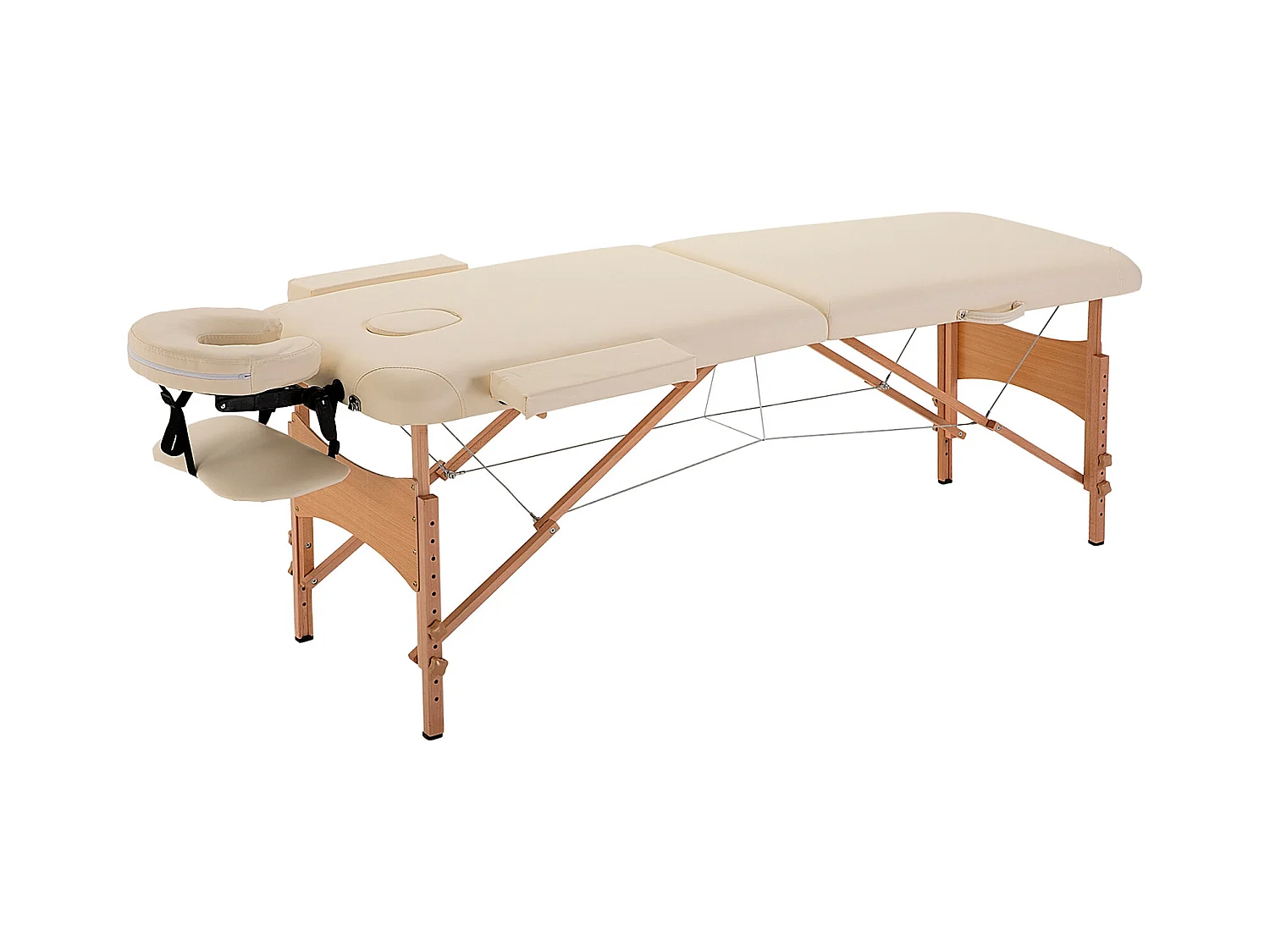 Opvouwbare, verstelbare massagetafel, beukenhout, crèmekleurig imitatieleer (185x60x61-87 cm)