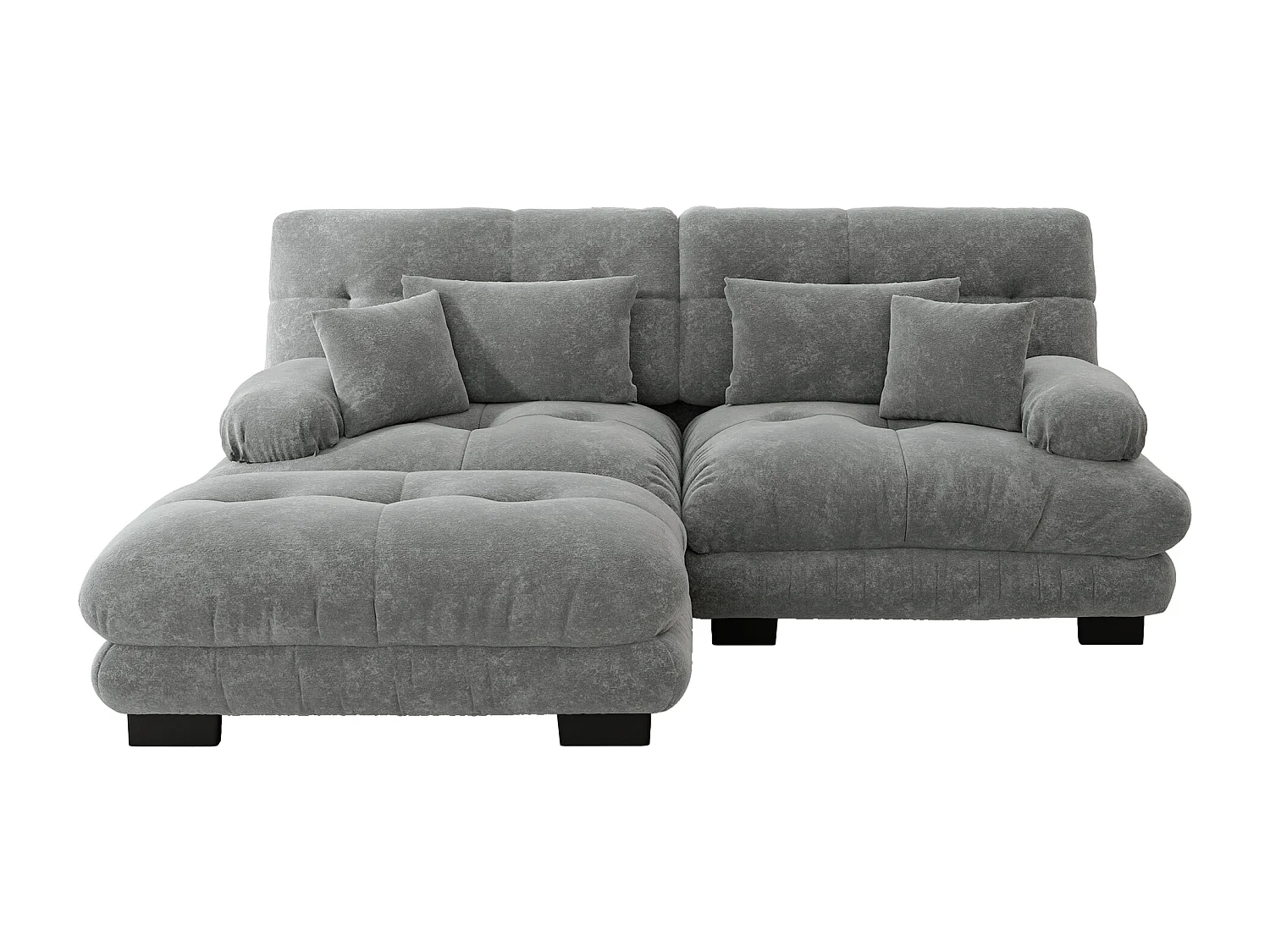 Cloud Hoekbank, 2-zitsbank met 2 lendenkussens, 2 sierkussens, brede armleuningen en voetenbank, grijs chenille (220x145x81 cm)