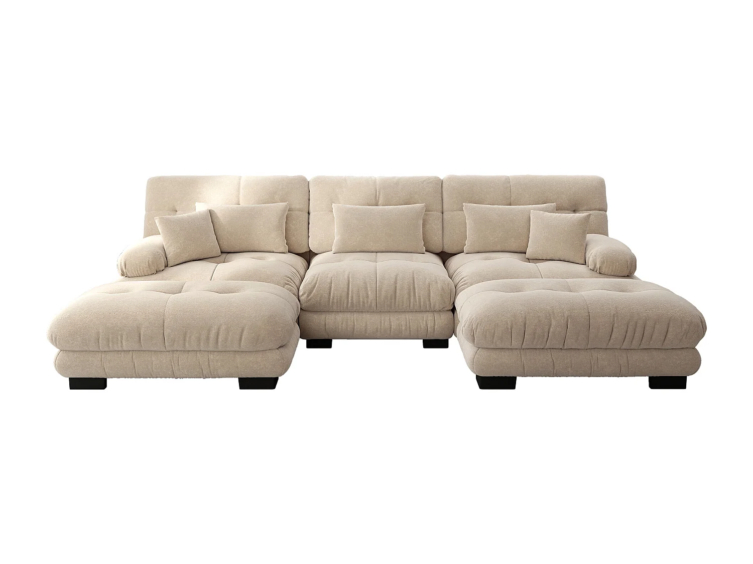 Divano angolare modulare di lusso, divano in ciniglia a forma di U, trasformabile in letto con pouf, colore caffè chiaro (313x145x81 cm)