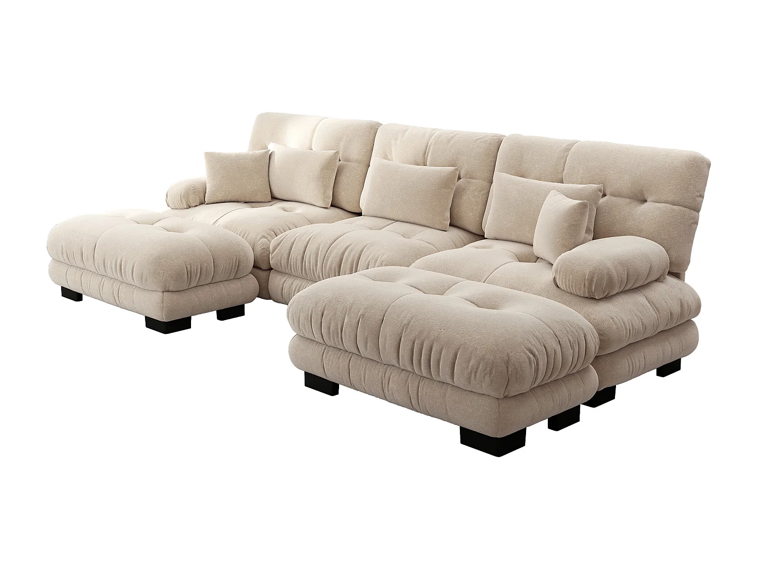 Divano angolare modulare di lusso, divano in ciniglia a forma di U, trasformabile in letto con pouf, colore caffè chiaro (313x145x81 cm)