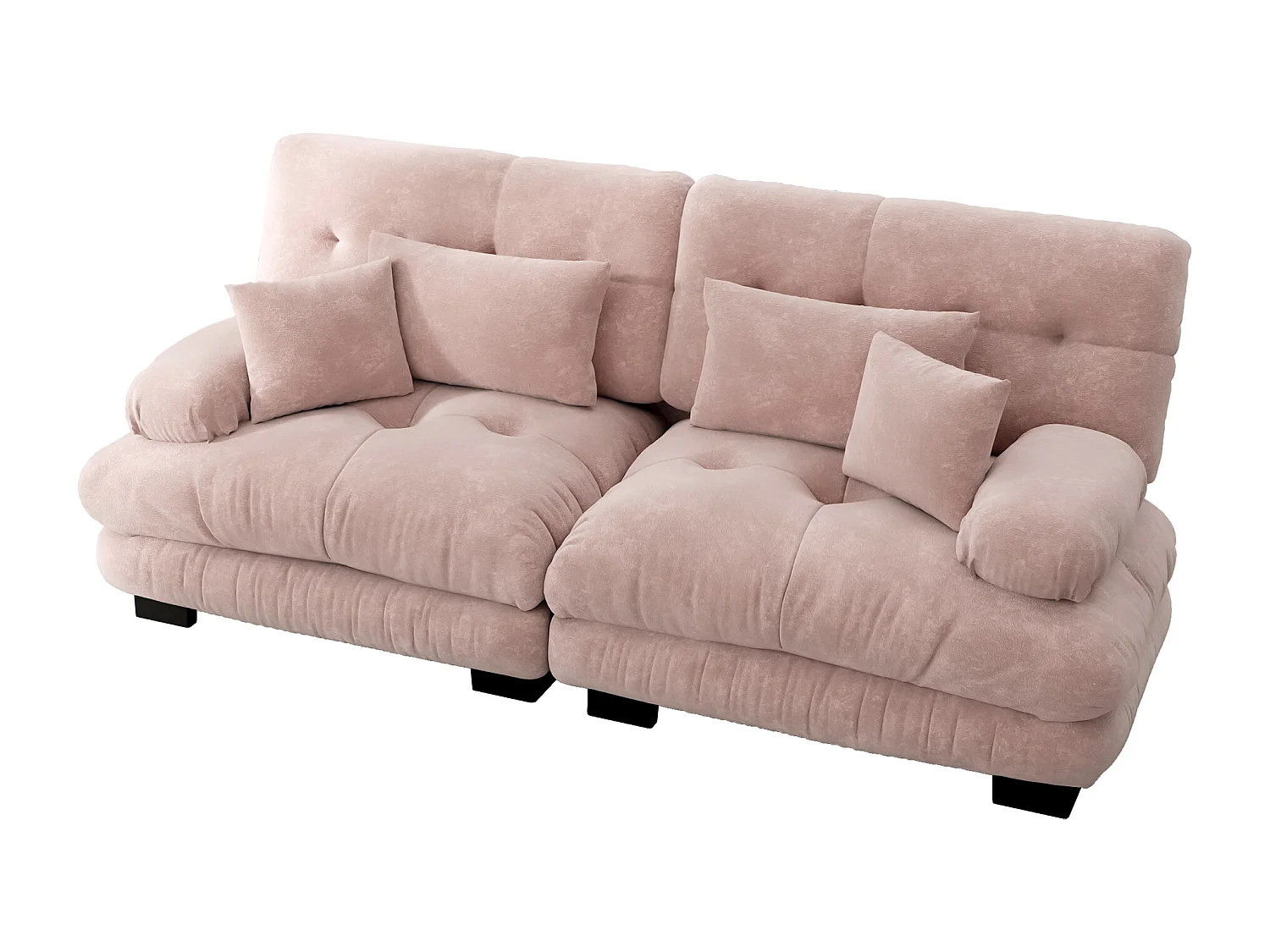 Divano angolare Cloud per soggiorno, divano doppio in ciniglia con 2 cuscini lombari e 2 cuscini decorativi, struttura in legno massello (220x77x81 cm)