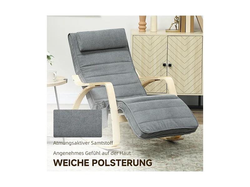 Schaukelstuhl mit Massagefunktion, Samtstoff, grau, (67x106x92 cm)