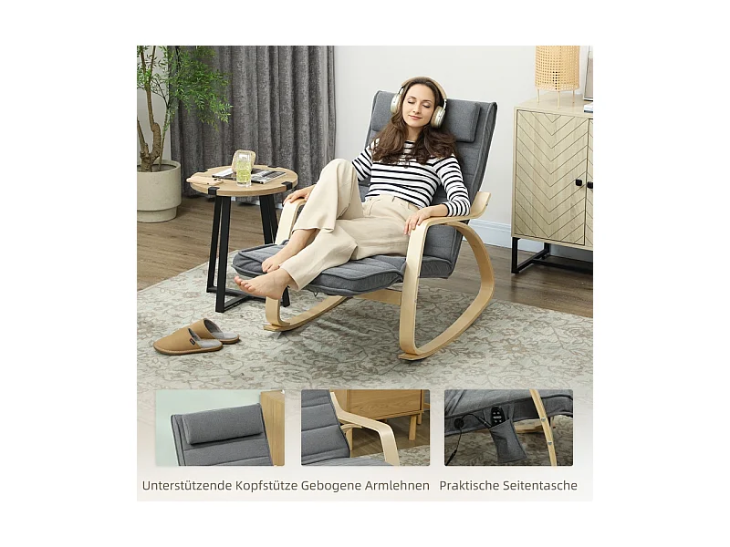 Schaukelstuhl mit Massagefunktion, Samtstoff, grau, (67x106x92 cm)