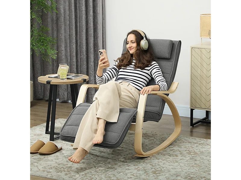 Sedia a dondolo con funzione massaggio, tessuto in velluto, grigio, (67x106x92 cm)