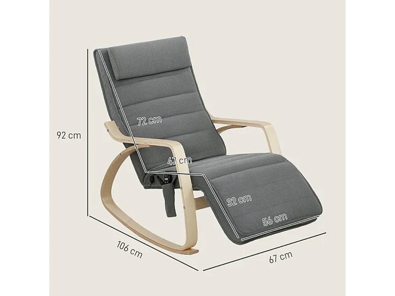 Sedia a dondolo con funzione massaggio, tessuto in velluto, grigio, (67x106x92 cm)