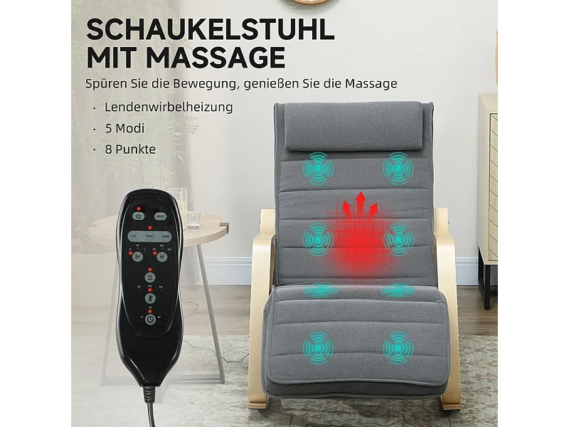 Sedia a dondolo con funzione massaggio, tessuto in velluto, grigio, (67x106x92 cm)