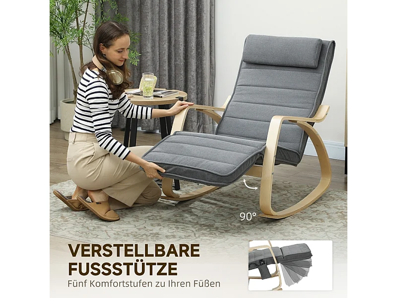 Sedia a dondolo con funzione massaggio, tessuto in velluto, grigio, (67x106x92 cm)