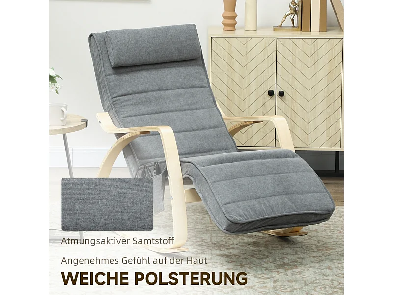 Sedia a dondolo con funzione massaggio, tessuto in velluto, grigio, (67x106x92 cm)