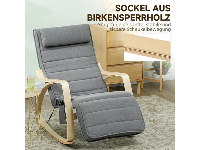 Sedia a dondolo con funzione massaggio, tessuto in velluto, grigio, (67x106x92 cm)