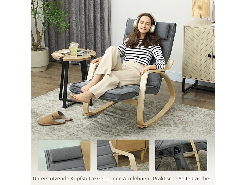 Sedia a dondolo con funzione massaggio, tessuto in velluto, grigio, (67x106x92 cm)