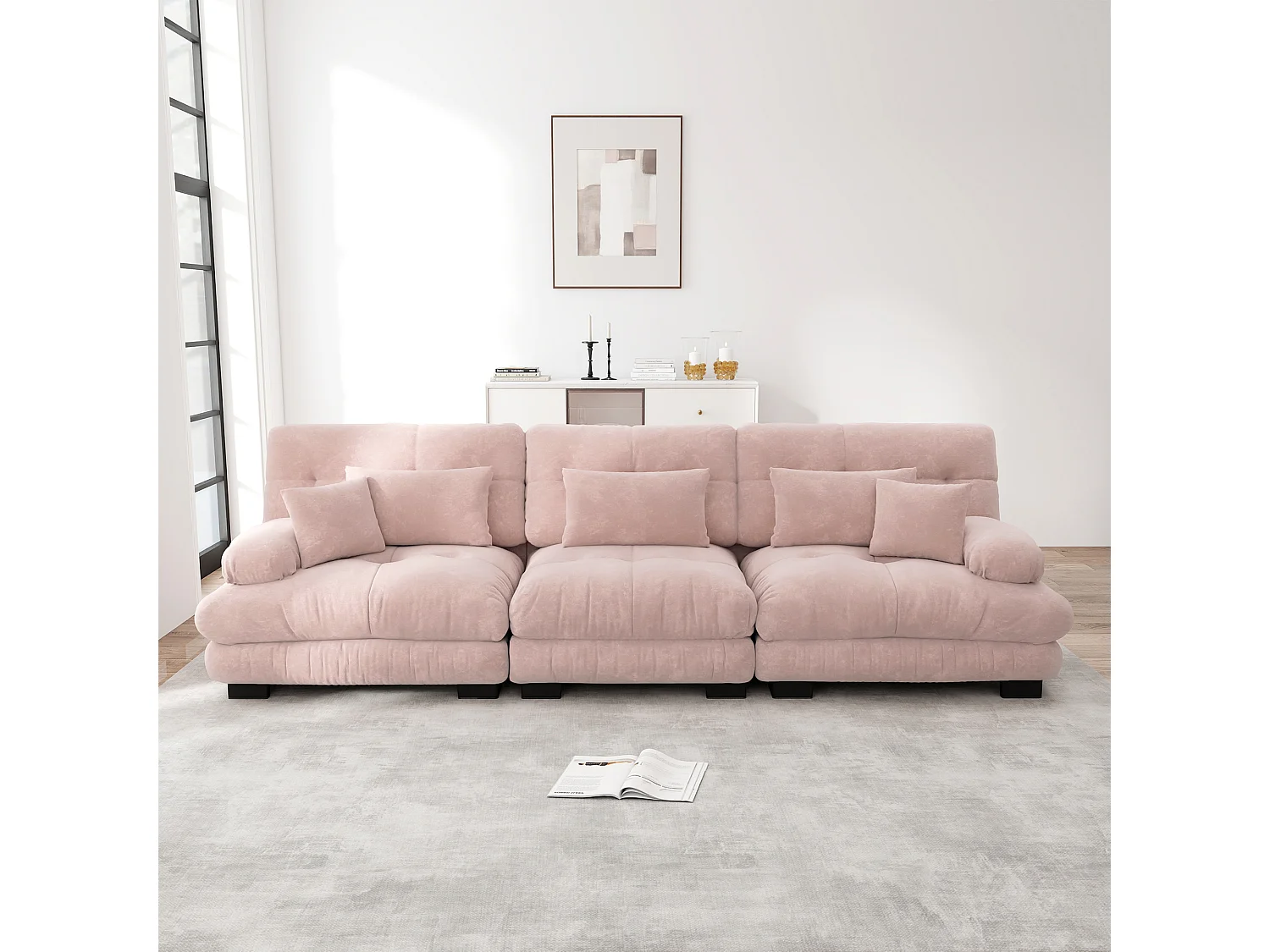 Canapé d'angle modulaire 3 places avec assise profonde, canapé convertible en chenille, confortable, pour salon, appartement, studio(313x77x81 cm)